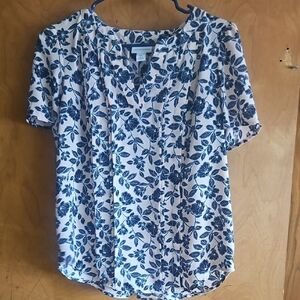 Liz Claiborne Navy and Pink Floral Blouse